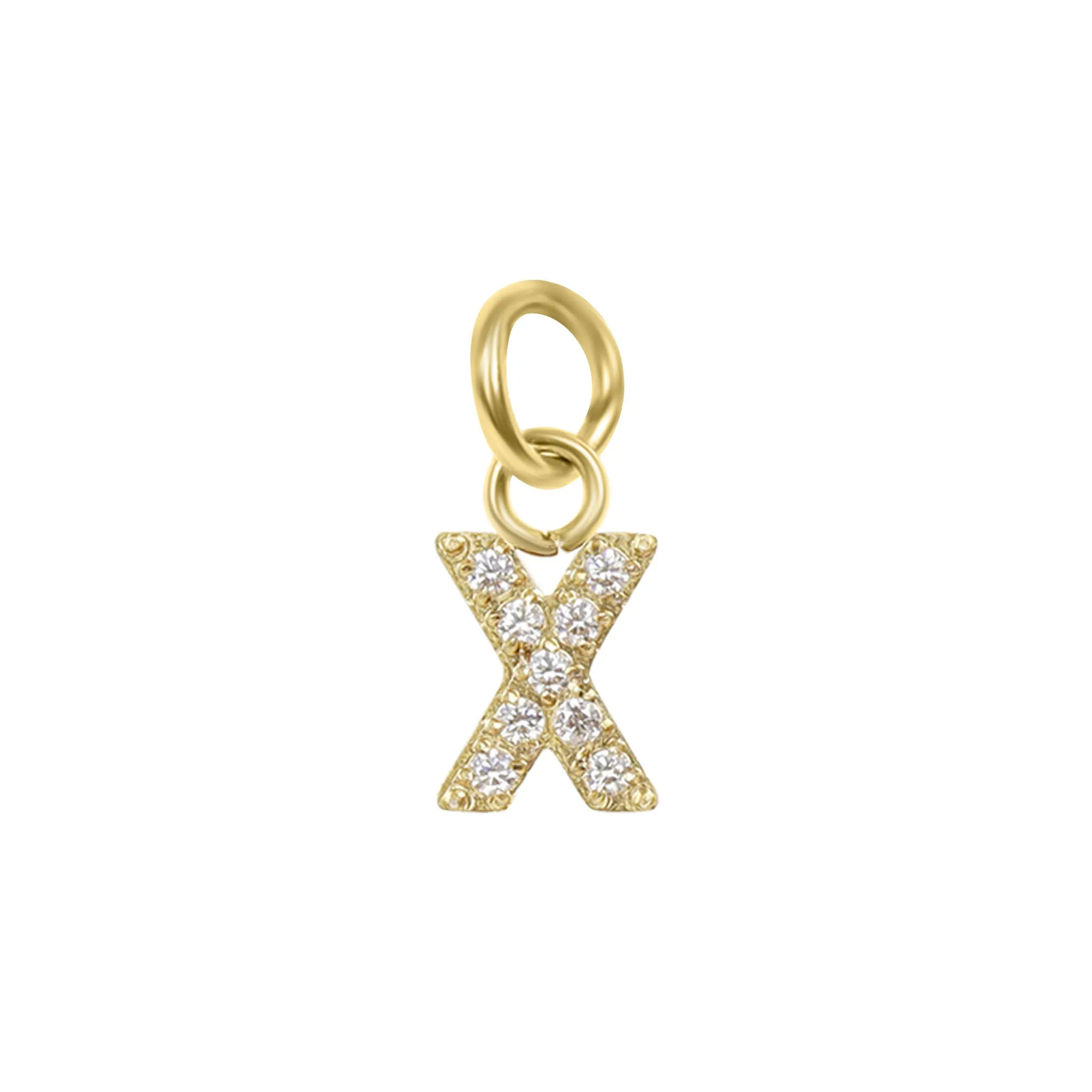 18k Gold PVD Coated Stainless Steel Pave Set CZ Initial Letter Charms / PDC9021