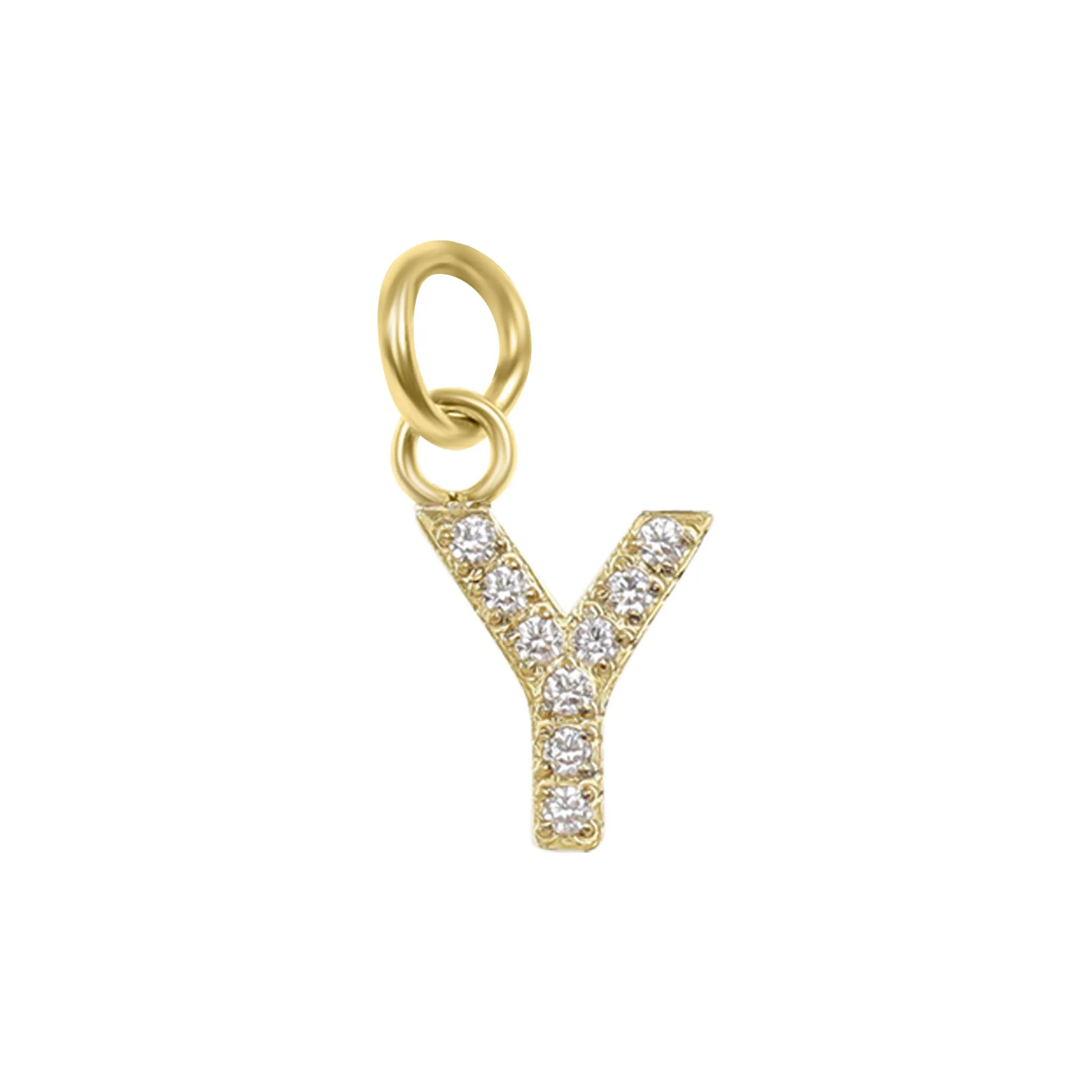 18k Gold PVD Coated Stainless Steel Pave Set CZ Initial Letter Charms / PDC9021