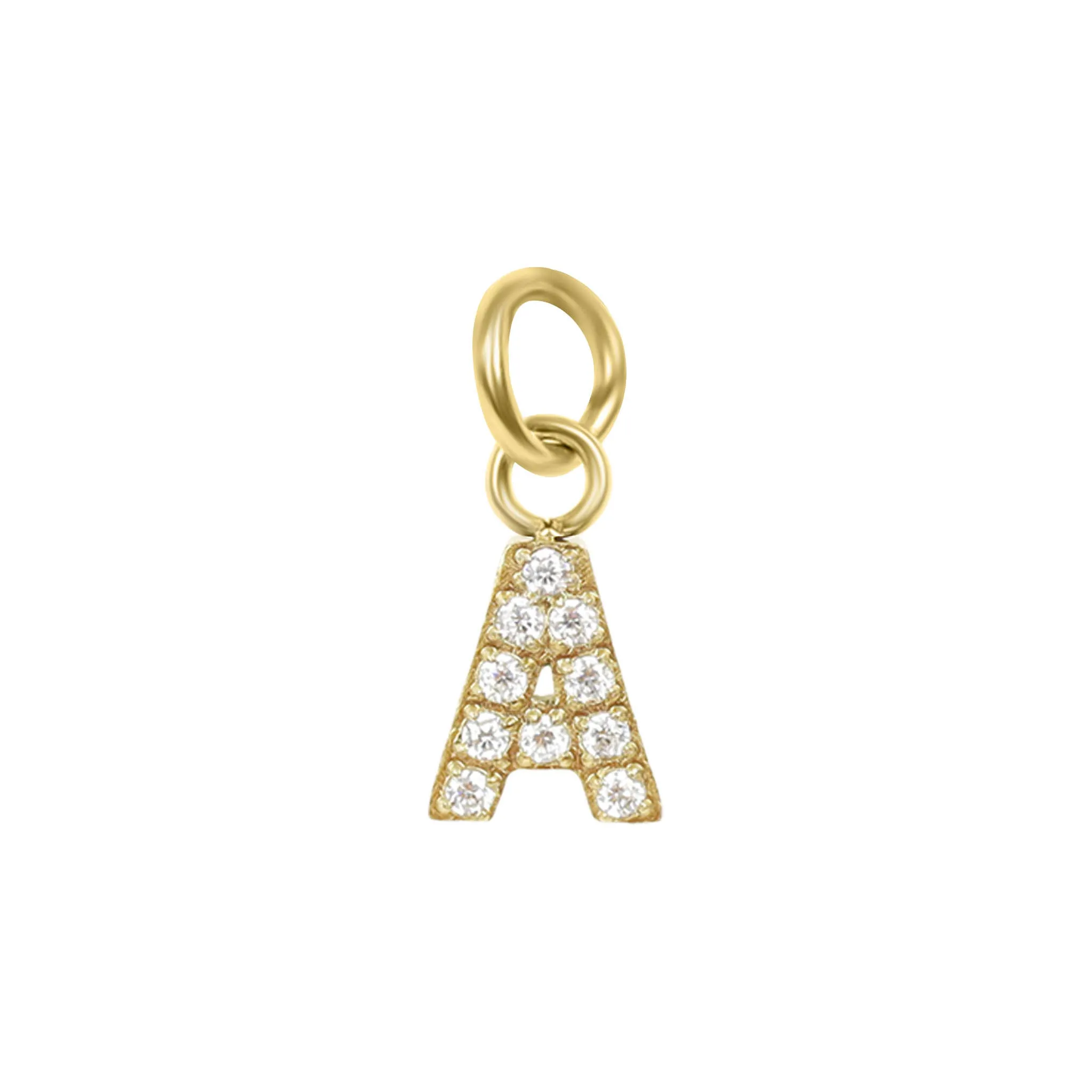 18k Gold PVD Coated Stainless Steel Pave Set CZ Initial Letter Charms / PDC9021