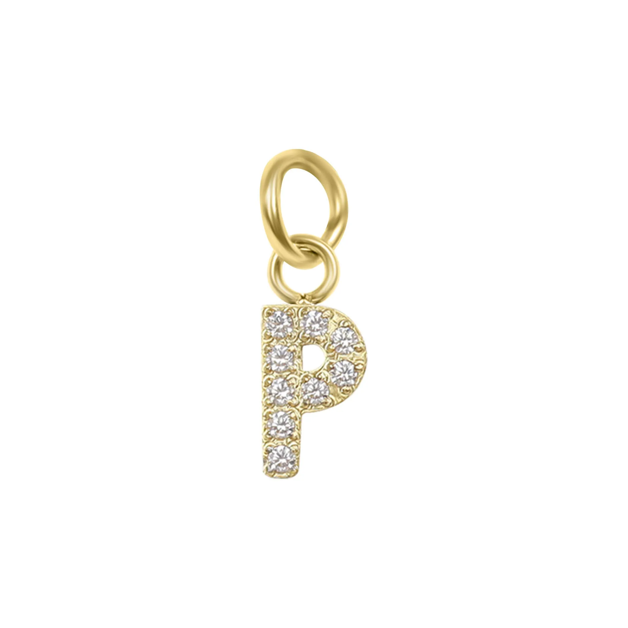 18k Gold PVD Coated Stainless Steel Pave Set CZ Initial Letter Charms / PDC9021