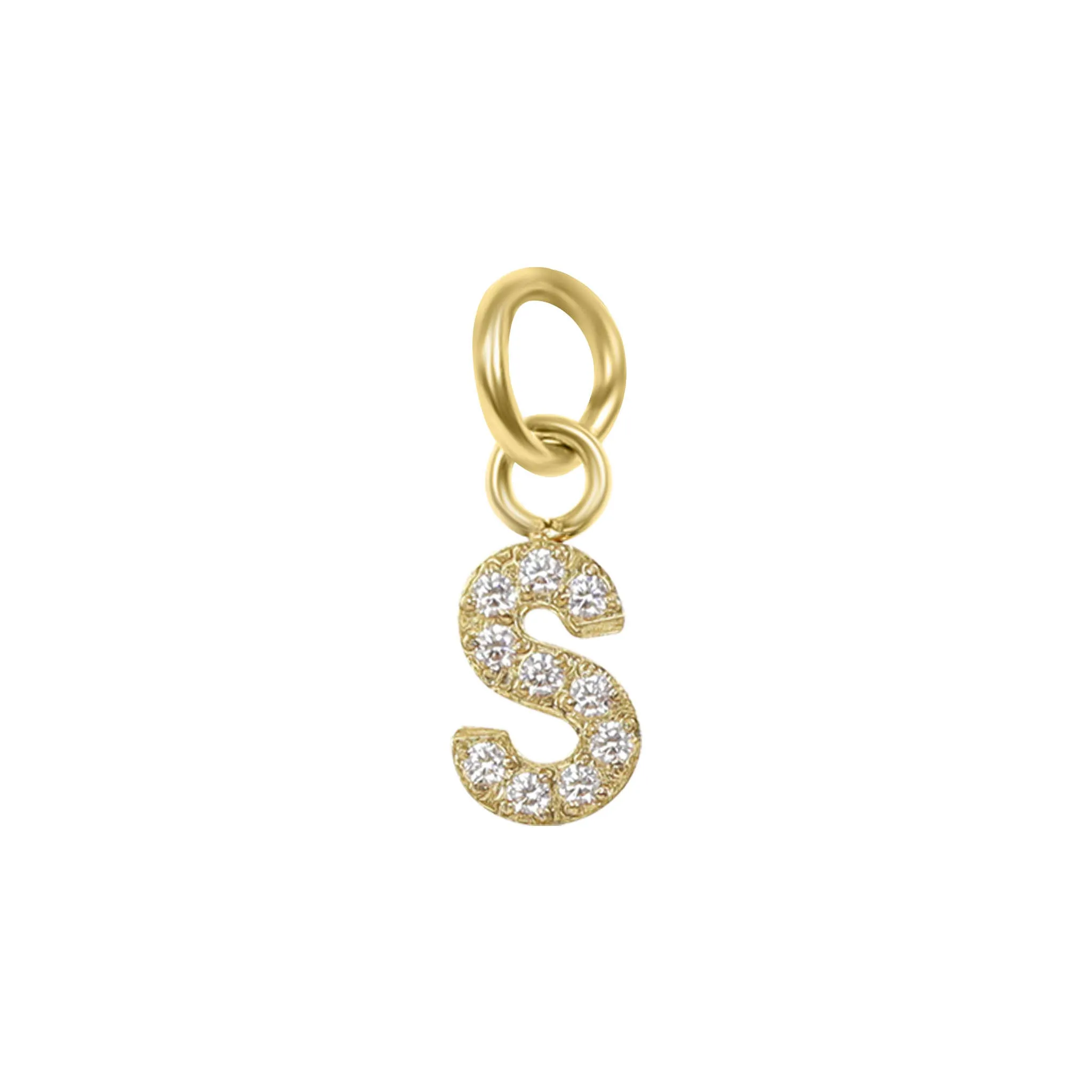 18k Gold PVD Coated Stainless Steel Pave Set CZ Initial Letter Charms / PDC9021