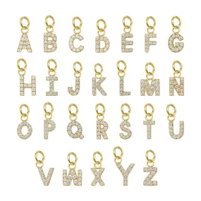 18k Gold PVD Coated Stainless Steel Pave Set CZ Initial Letter Charms / PDC9021