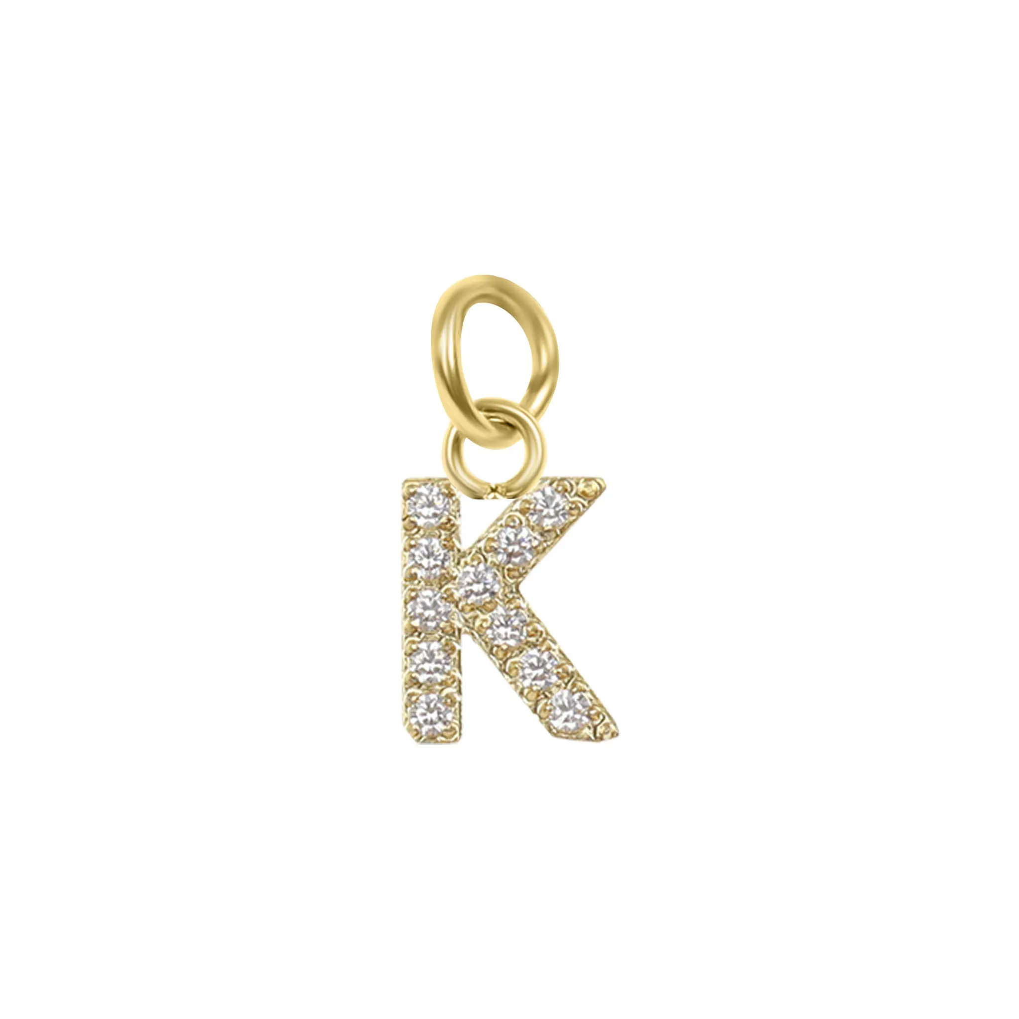 18k Gold PVD Coated Stainless Steel Pave Set CZ Initial Letter Charms / PDC9021