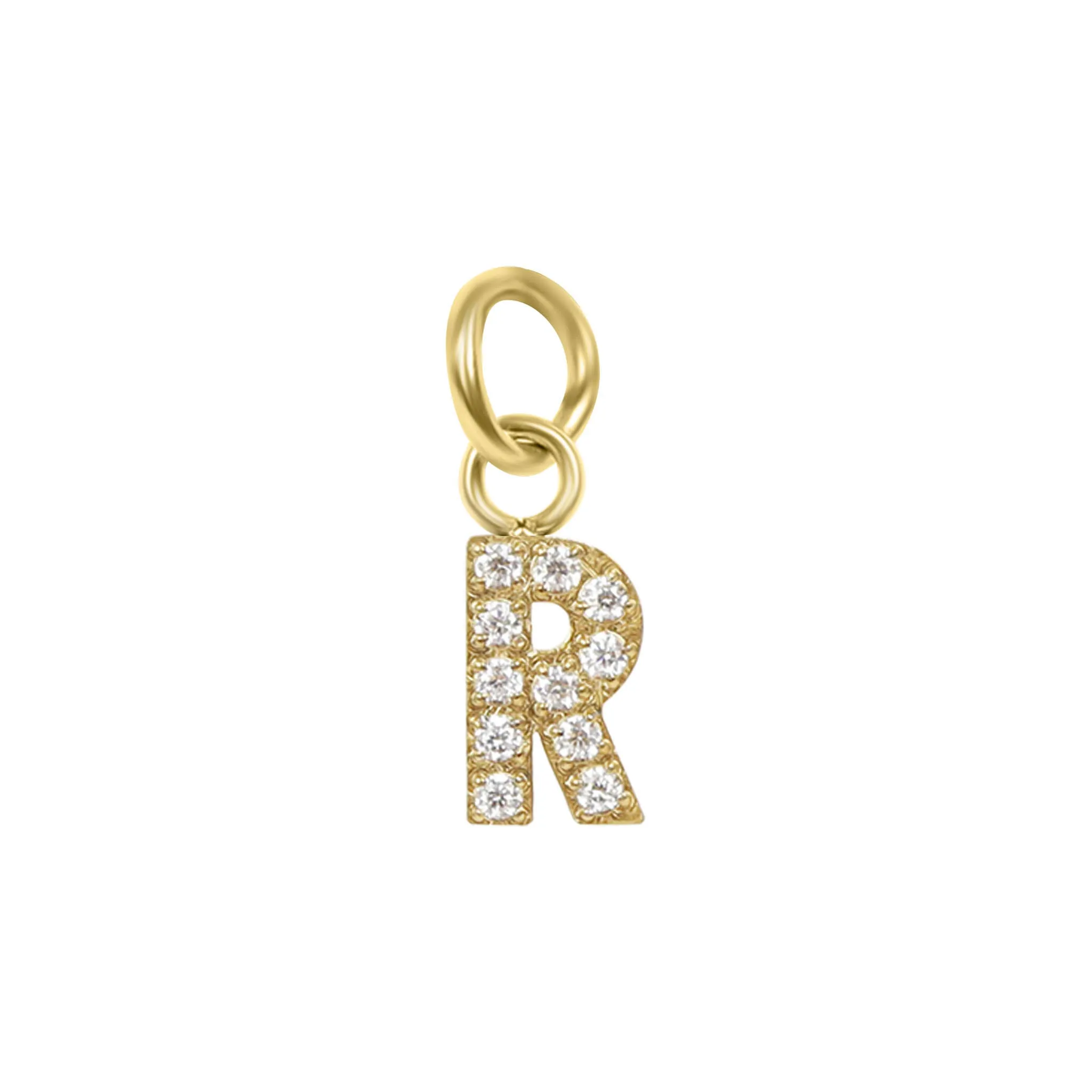 18k Gold PVD Coated Stainless Steel Pave Set CZ Initial Letter Charms / PDC9021