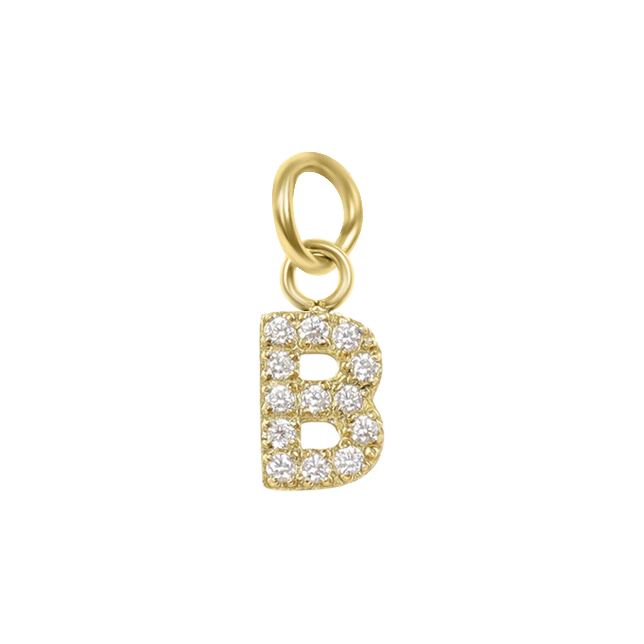 18k Gold PVD Coated Stainless Steel Pave Set CZ Initial Letter Charms / PDC9021