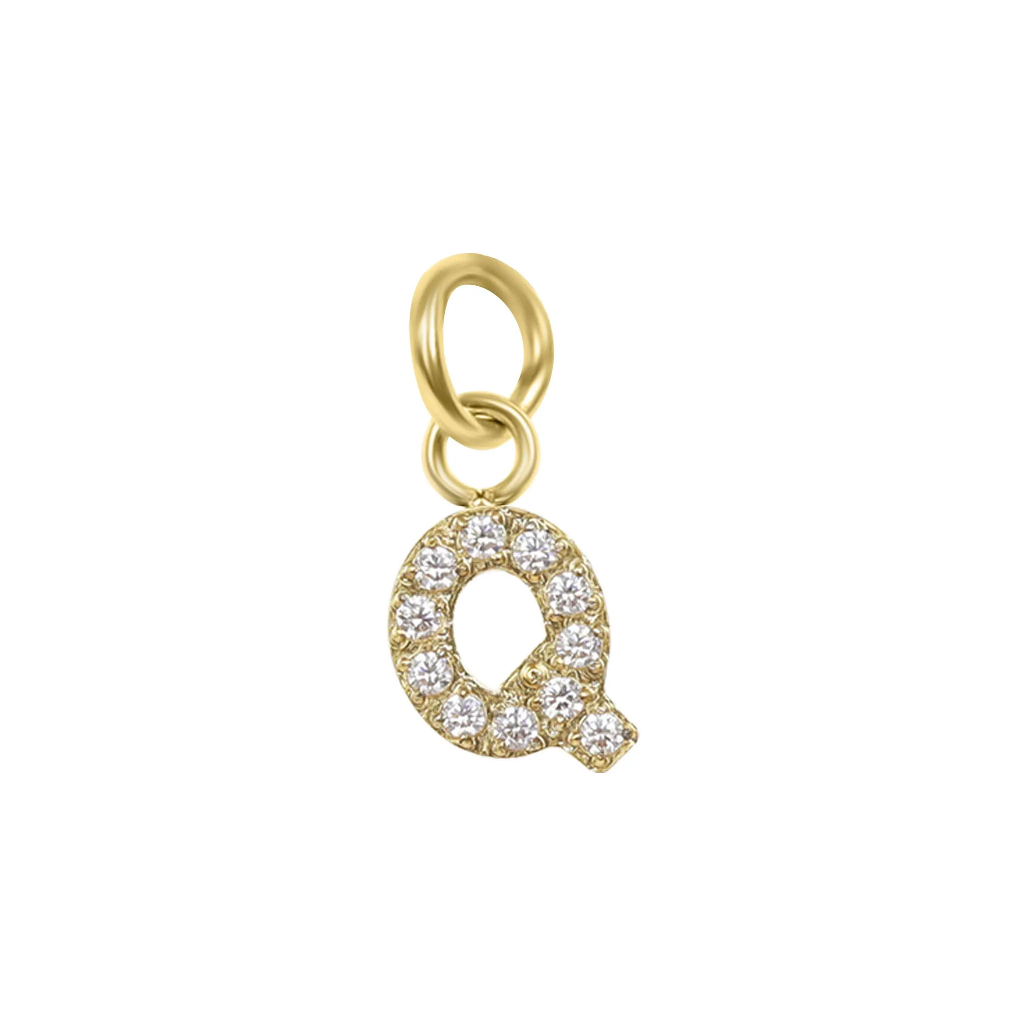 18k Gold PVD Coated Stainless Steel Pave Set CZ Initial Letter Charms / PDC9021