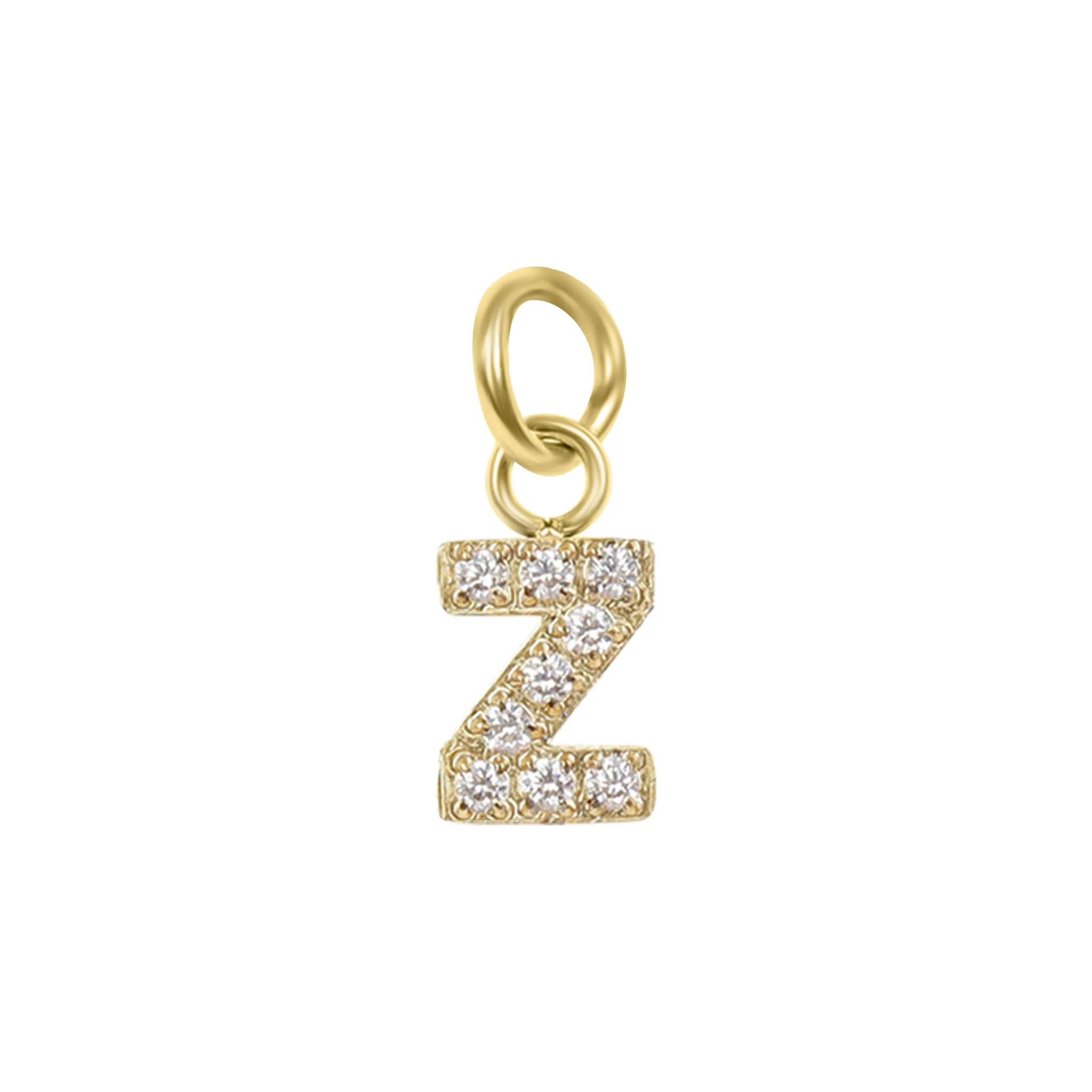 18k Gold PVD Coated Stainless Steel Pave Set CZ Initial Letter Charms / PDC9021