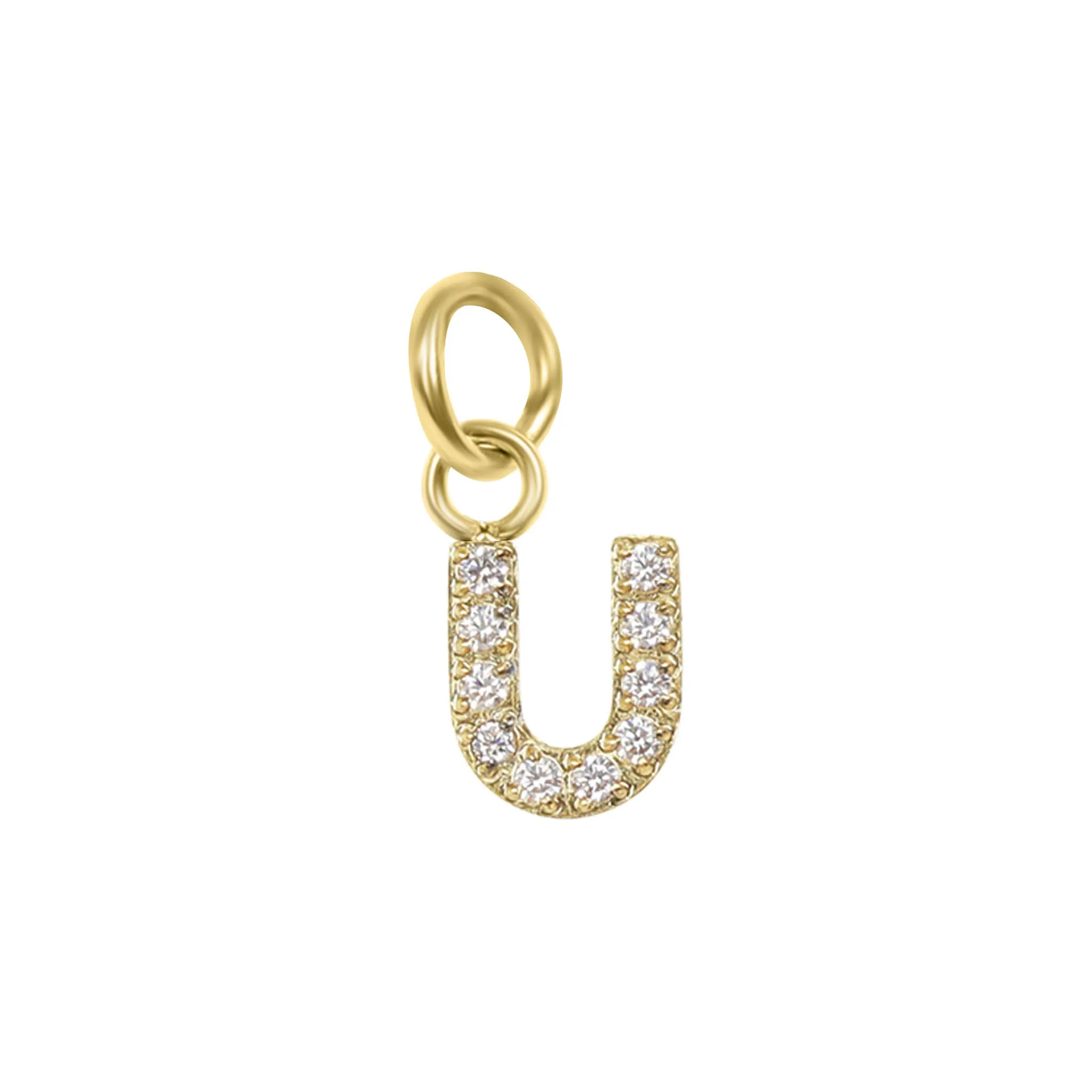 18k Gold PVD Coated Stainless Steel Pave Set CZ Initial Letter Charms / PDC9021