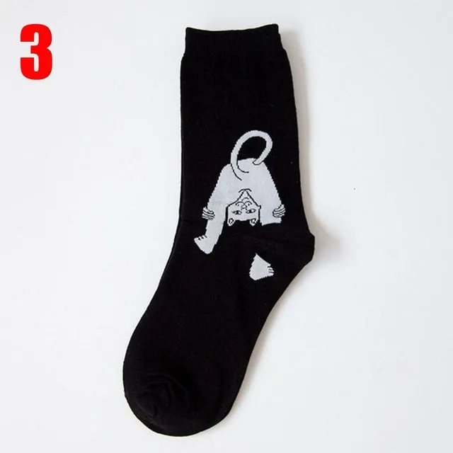 1Pair Fashion Unisex Cartoon Cat Art Funny Alien Planet Comfortable Autumn Winter Creative Warm Cotton Halloween Party Socks