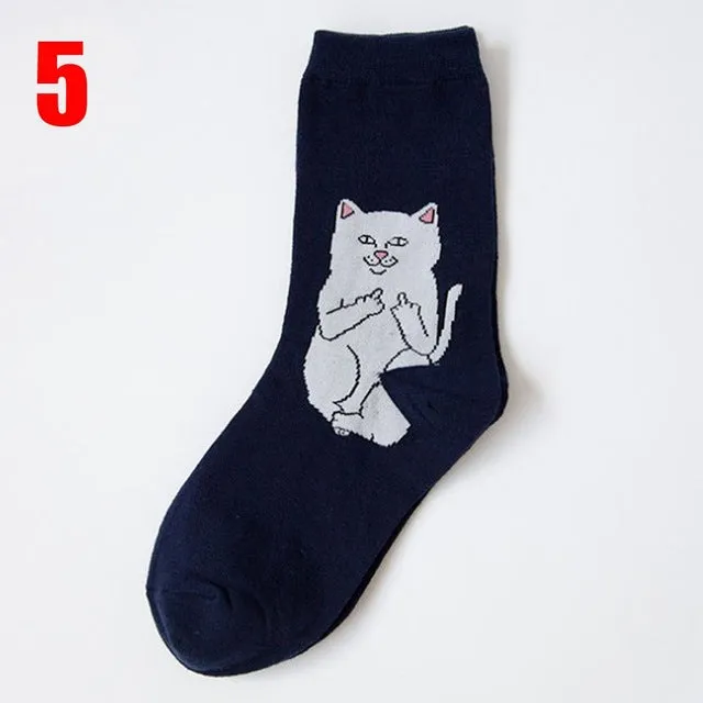 1Pair Fashion Unisex Cartoon Cat Art Funny Alien Planet Comfortable Autumn Winter Creative Warm Cotton Halloween Party Socks