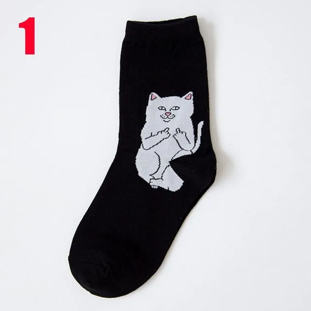 1Pair Fashion Unisex Cartoon Cat Art Funny Alien Planet Comfortable Autumn Winter Creative Warm Cotton Halloween Party Socks