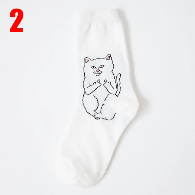 1Pair Fashion Unisex Cartoon Cat Art Funny Alien Planet Comfortable Autumn Winter Creative Warm Cotton Halloween Party Socks