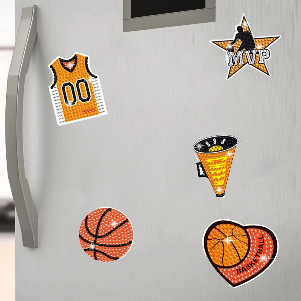 2 PCS Basketball Round Diamond Painting Magnet Refrigerator for Fridge Car Decor