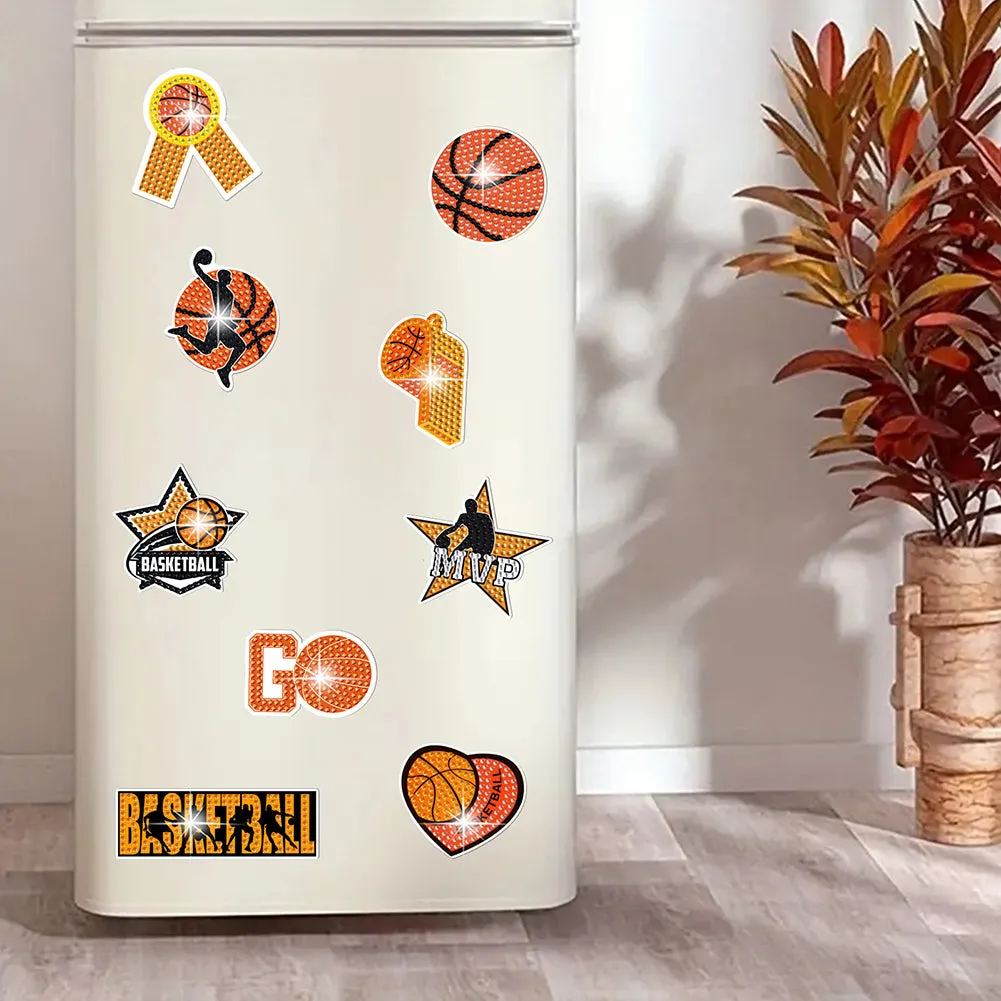 2 PCS Basketball Round Diamond Painting Magnet Refrigerator for Fridge Car Decor