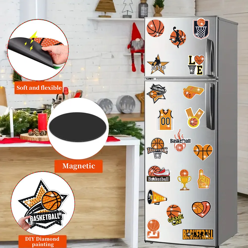 2 PCS Basketball Round Diamond Painting Magnet Refrigerator for Fridge Car Decor