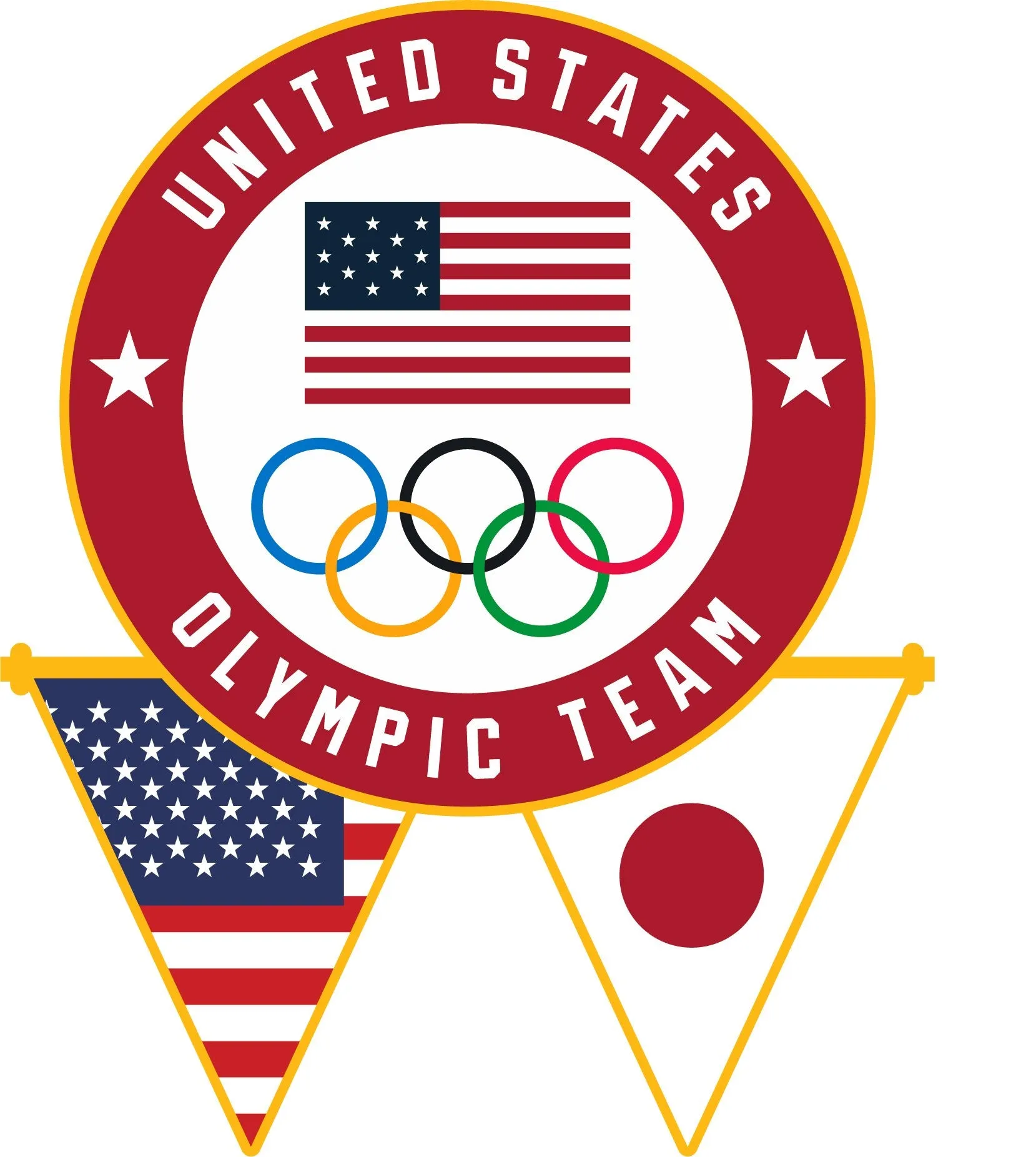 2020 Summer Olympics Tokyo Japan USA Flag Pennants & Olympic Rings Lapel Pin