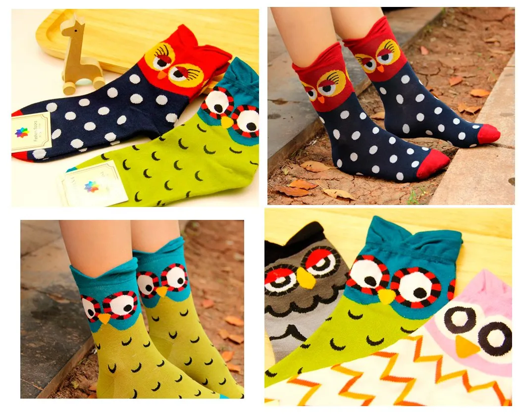 5 Pairs Creative Cute Animal Owl Cartoon Socks