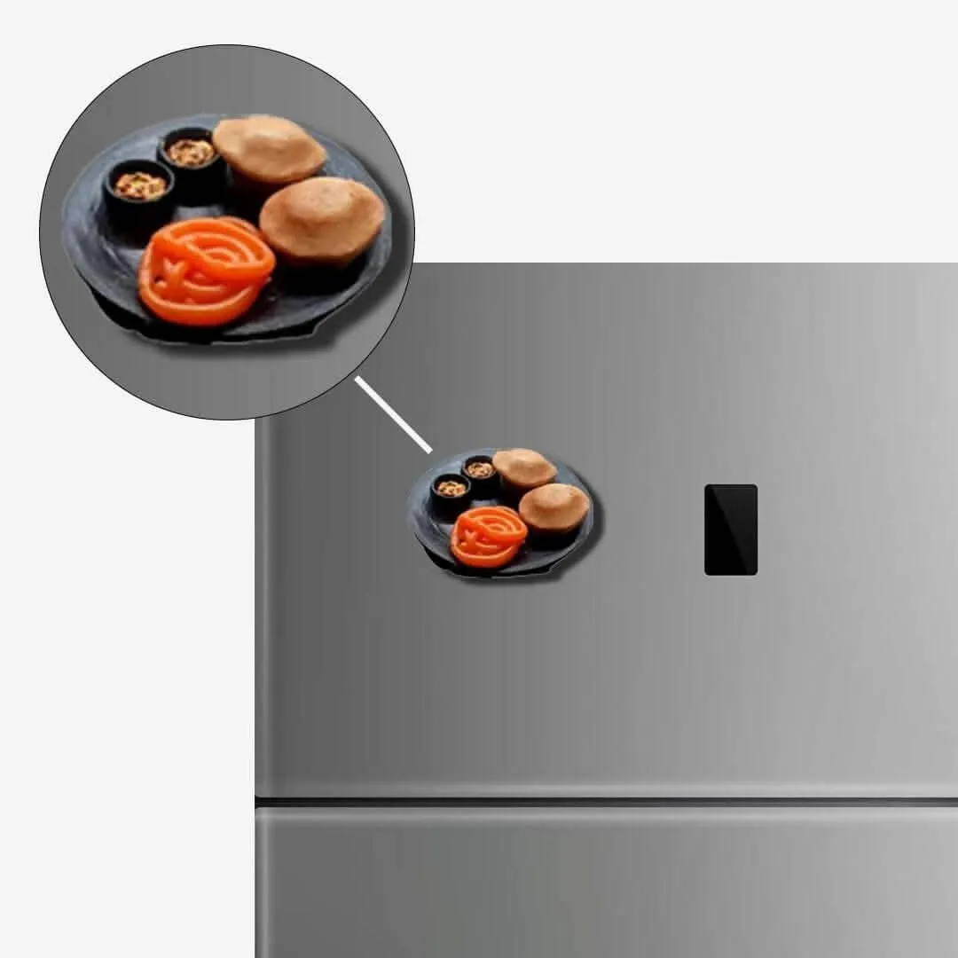 Aloo Puri and Jalebi Plate Miniature Food Fridge Magnet