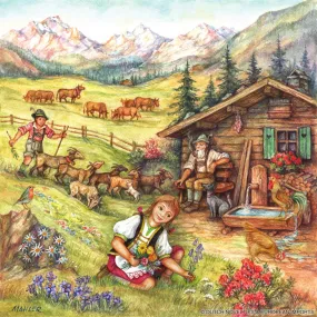 Alpine Heidi Scene German Gift Magnet Tile