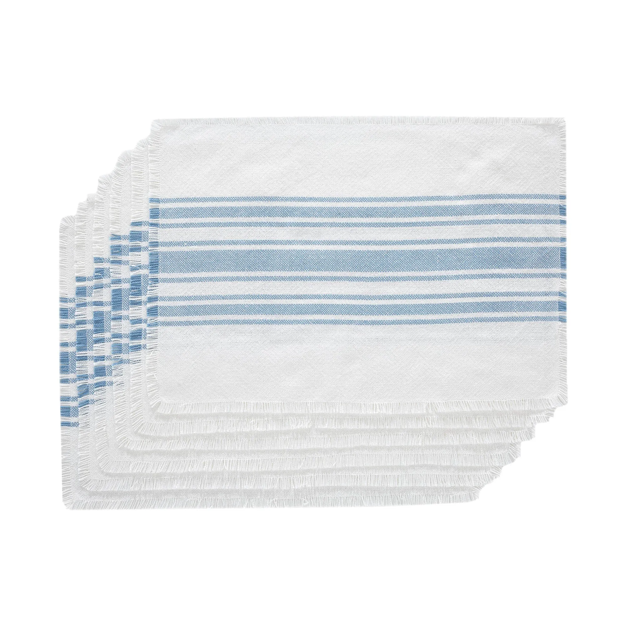 Antique White Stripe Blue Indoor/Outdoor Placemat Set of 6 13x19