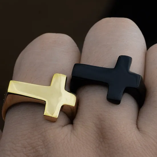 Classy Men Simple Black Cross Ring