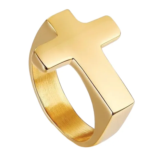 Classy Men Simple Gold Cross Ring