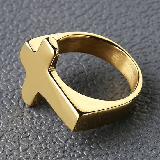 Classy Men Simple Gold Cross Ring