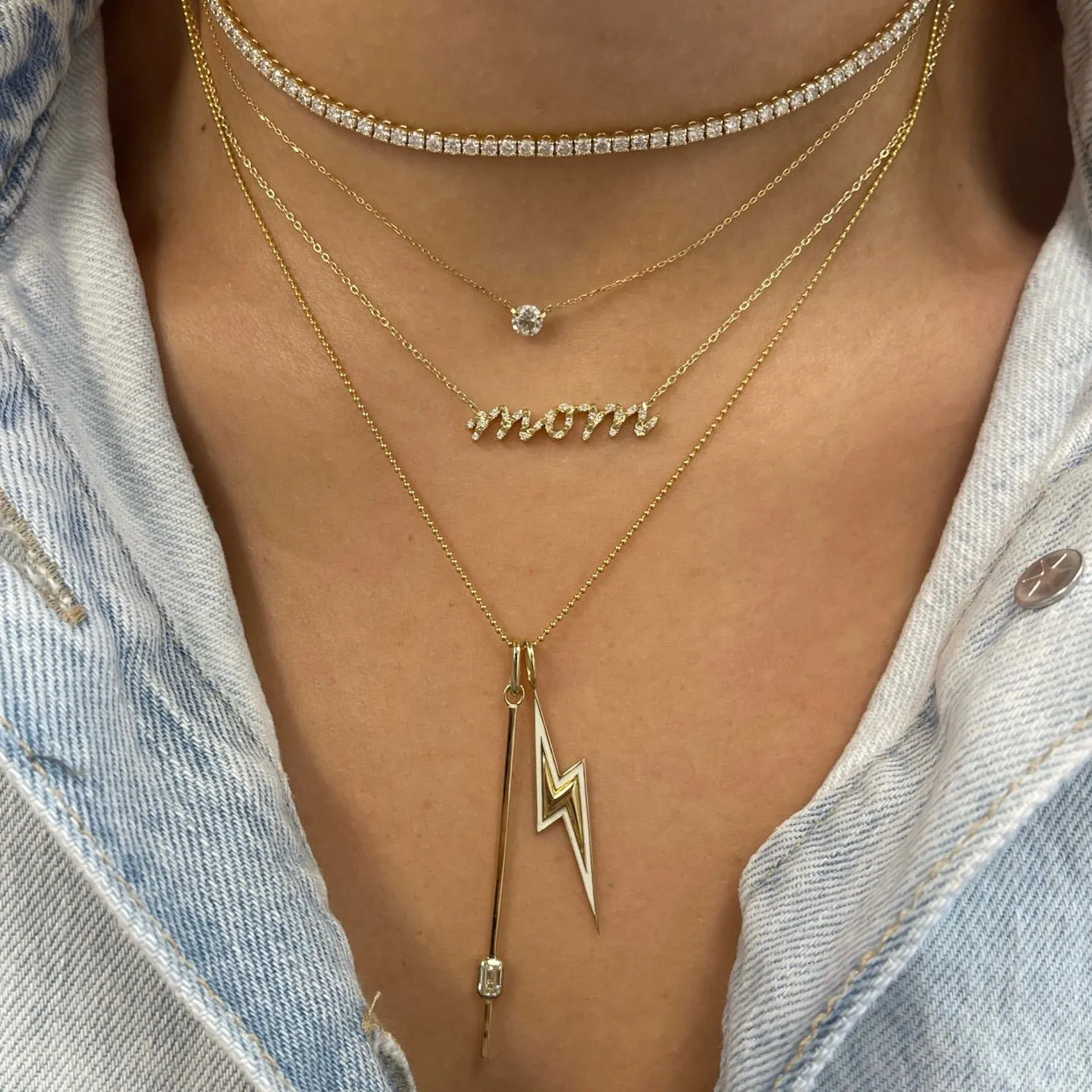 Diamond & Stud Pave Custom Name Necklace