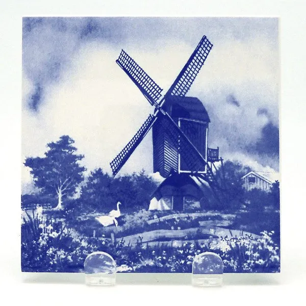 Dutch Souvenir Delft Windmill/Geese Tile