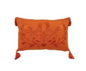 Embroidered Doves Lumbar Pillow Cover