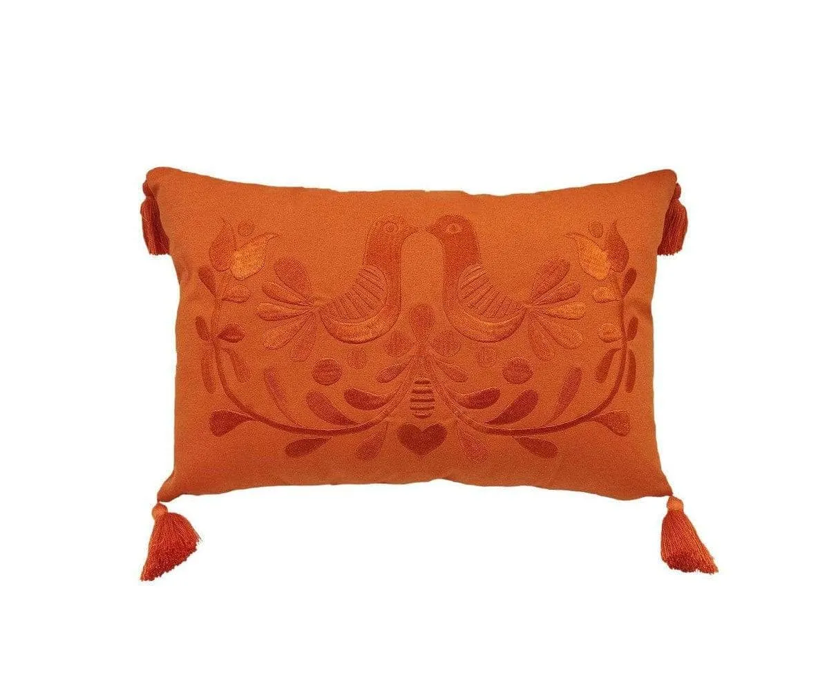 Embroidered Doves Lumbar Pillow Cover