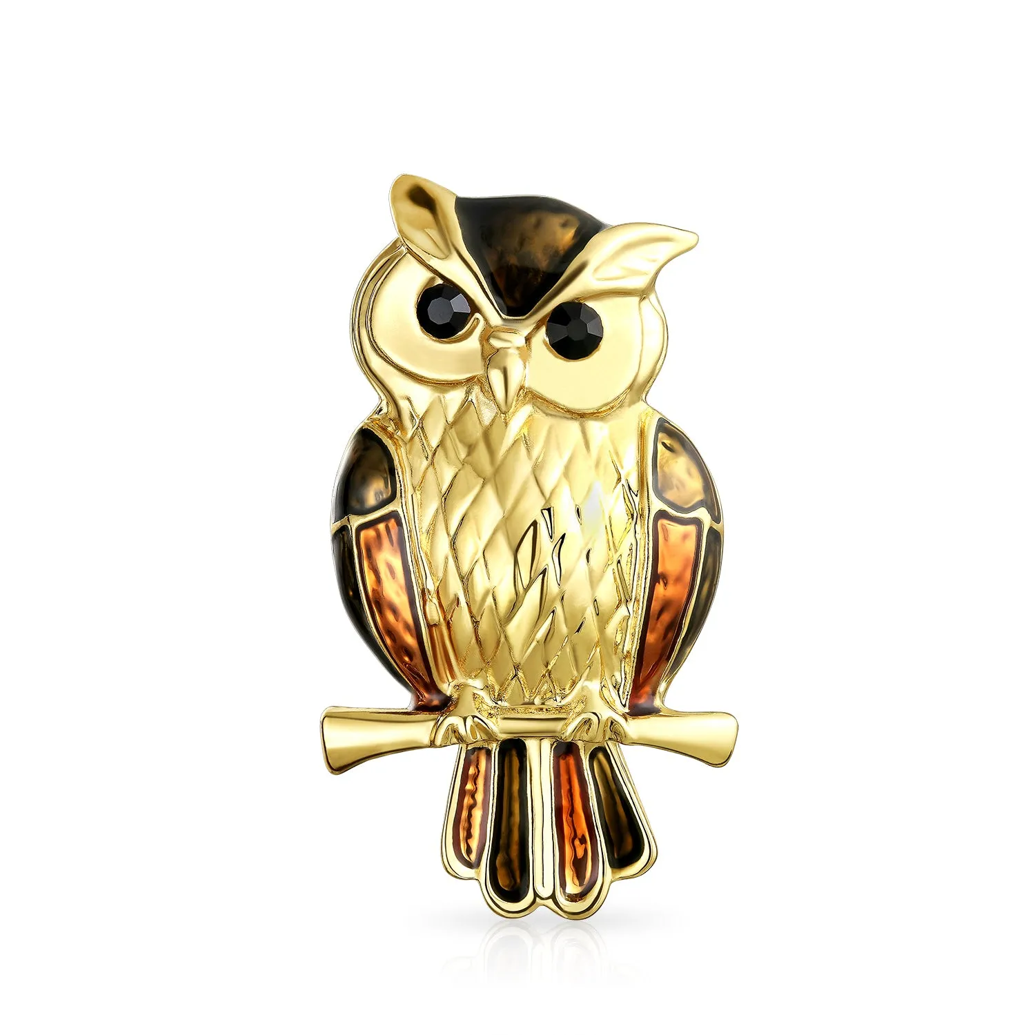 Fashion Large Owl Wise Brooch Pin Brown Orange Blue Crystal Enamel