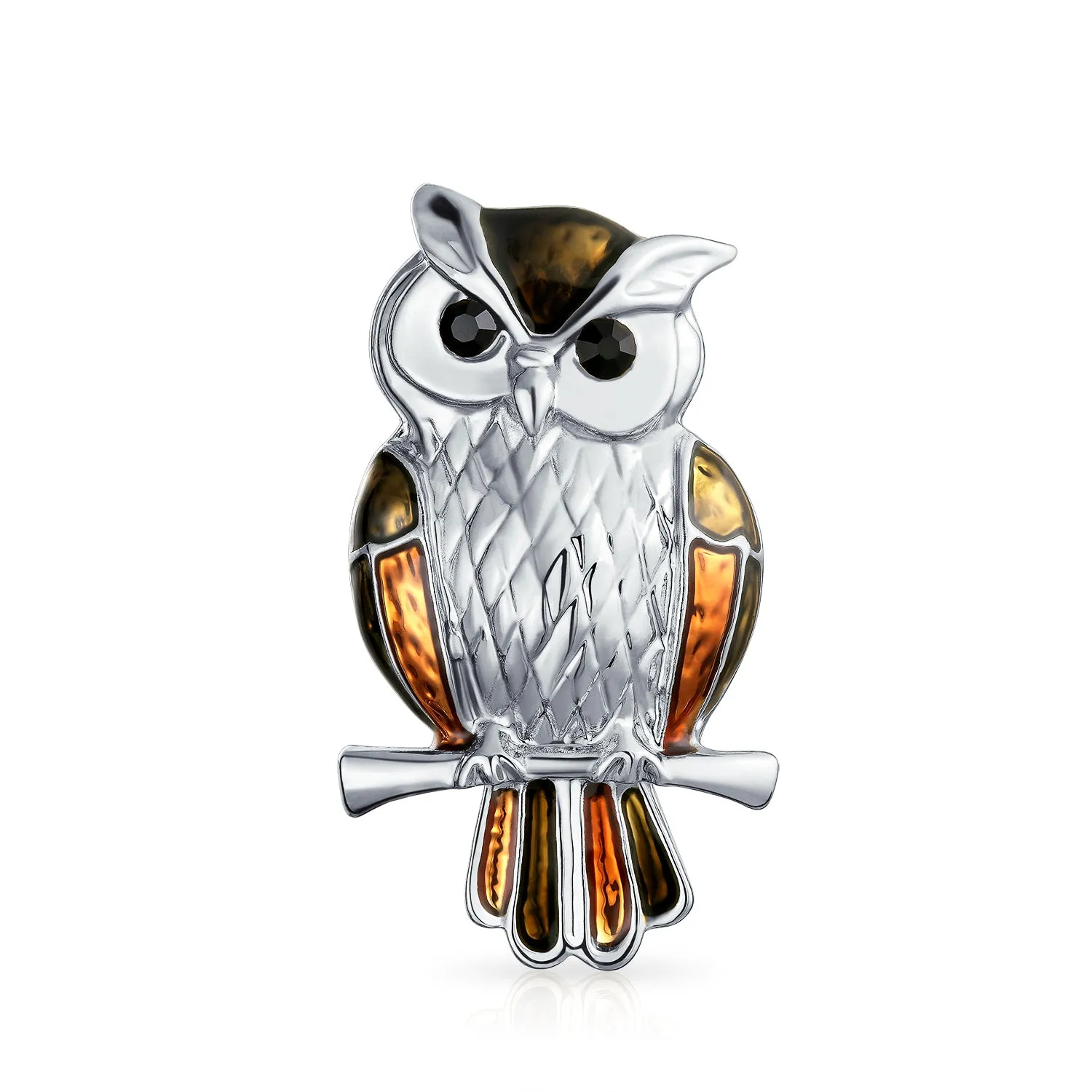 Fashion Large Owl Wise Brooch Pin Brown Orange Blue Crystal Enamel