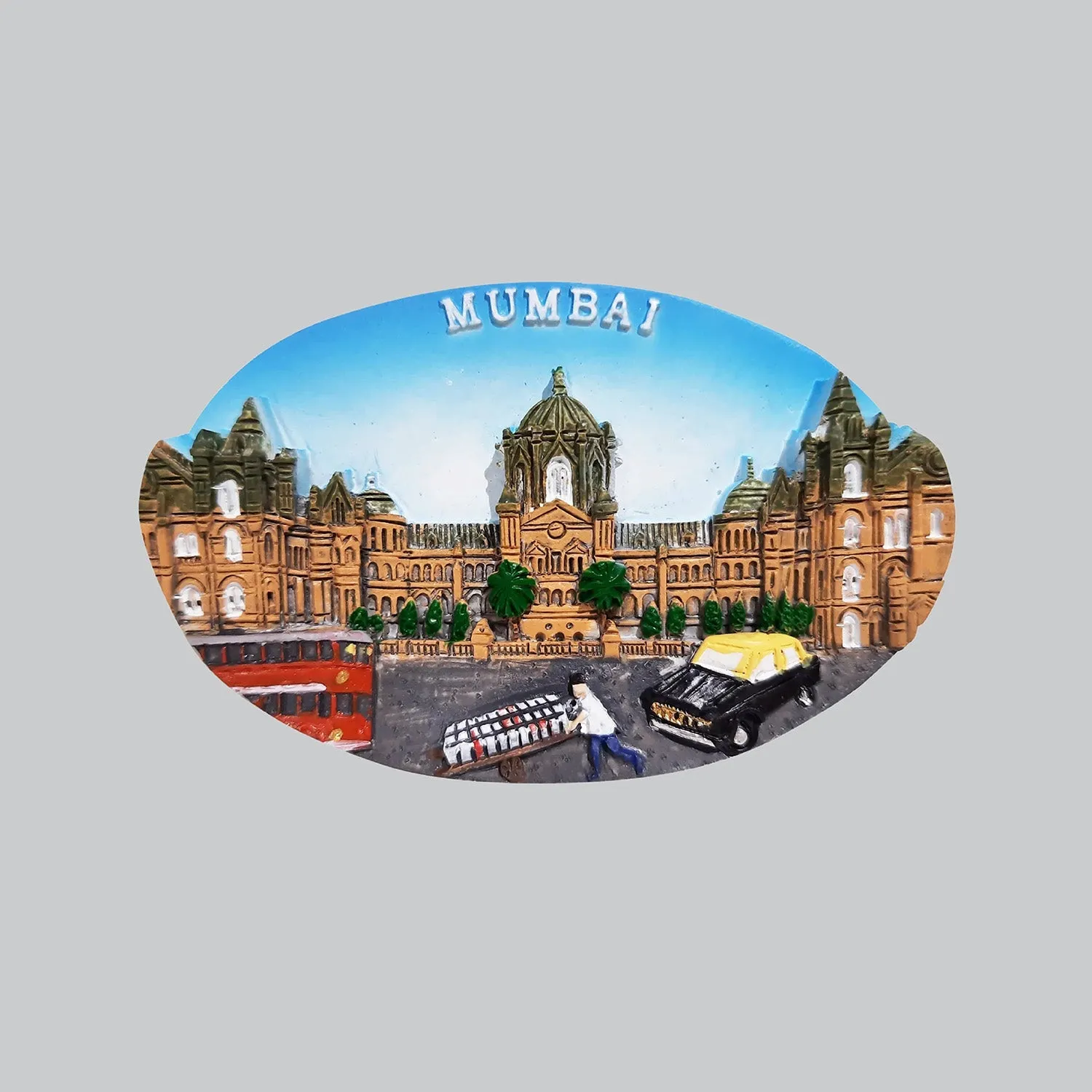 Fridge Magnet Mumbai VT Oval in Resin