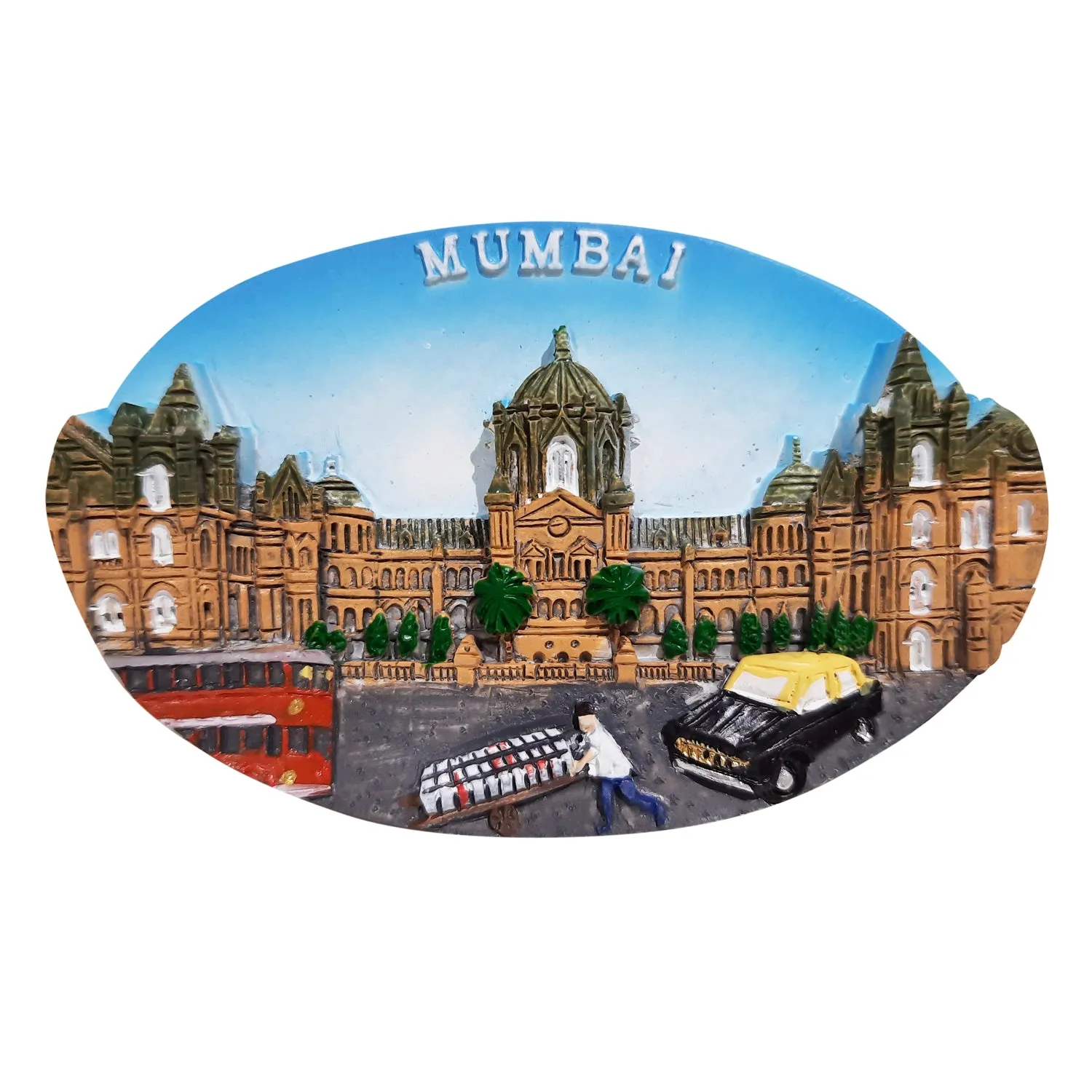 Fridge Magnet Mumbai VT Oval in Resin