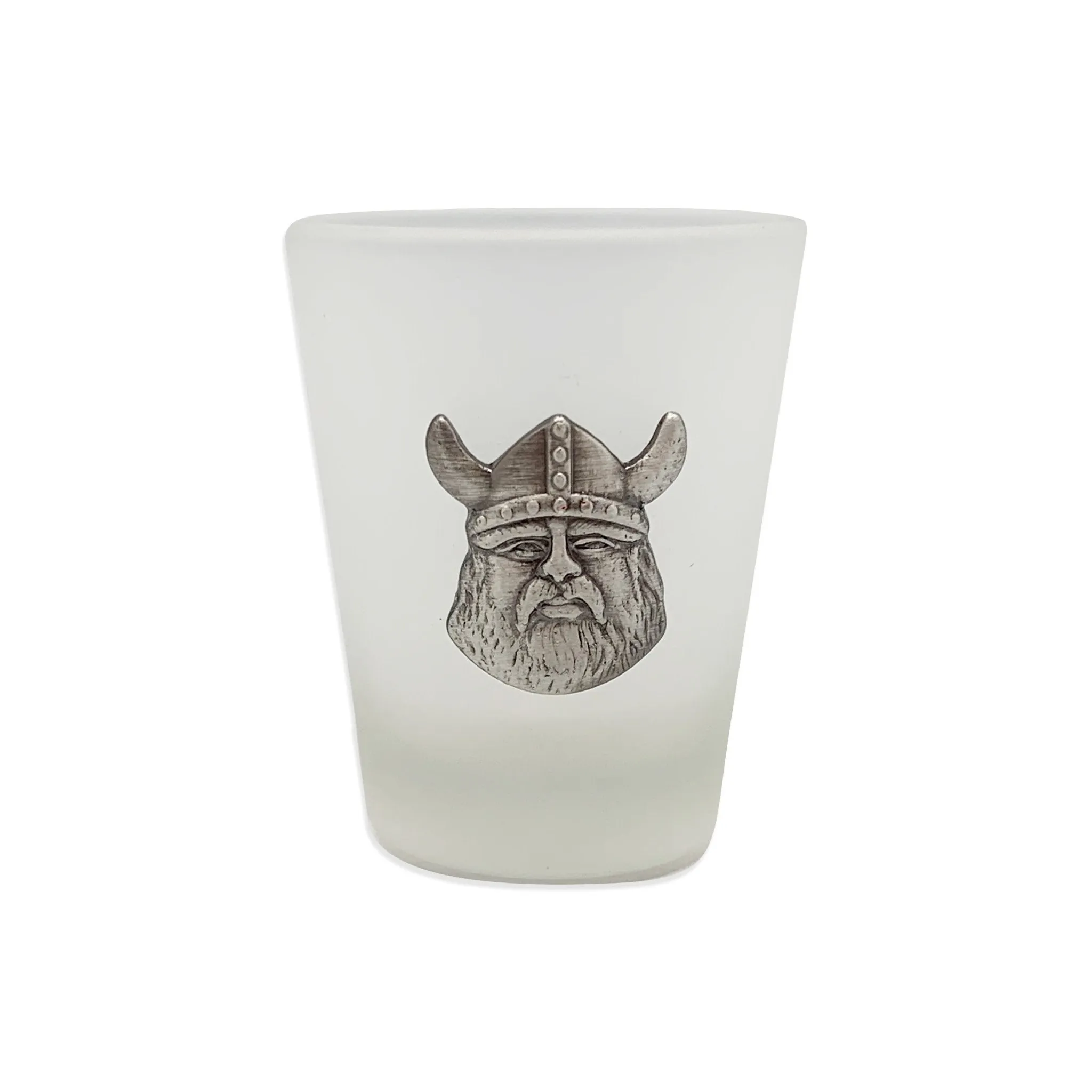 Frosted Shot Glass with Viking Metal Medallion