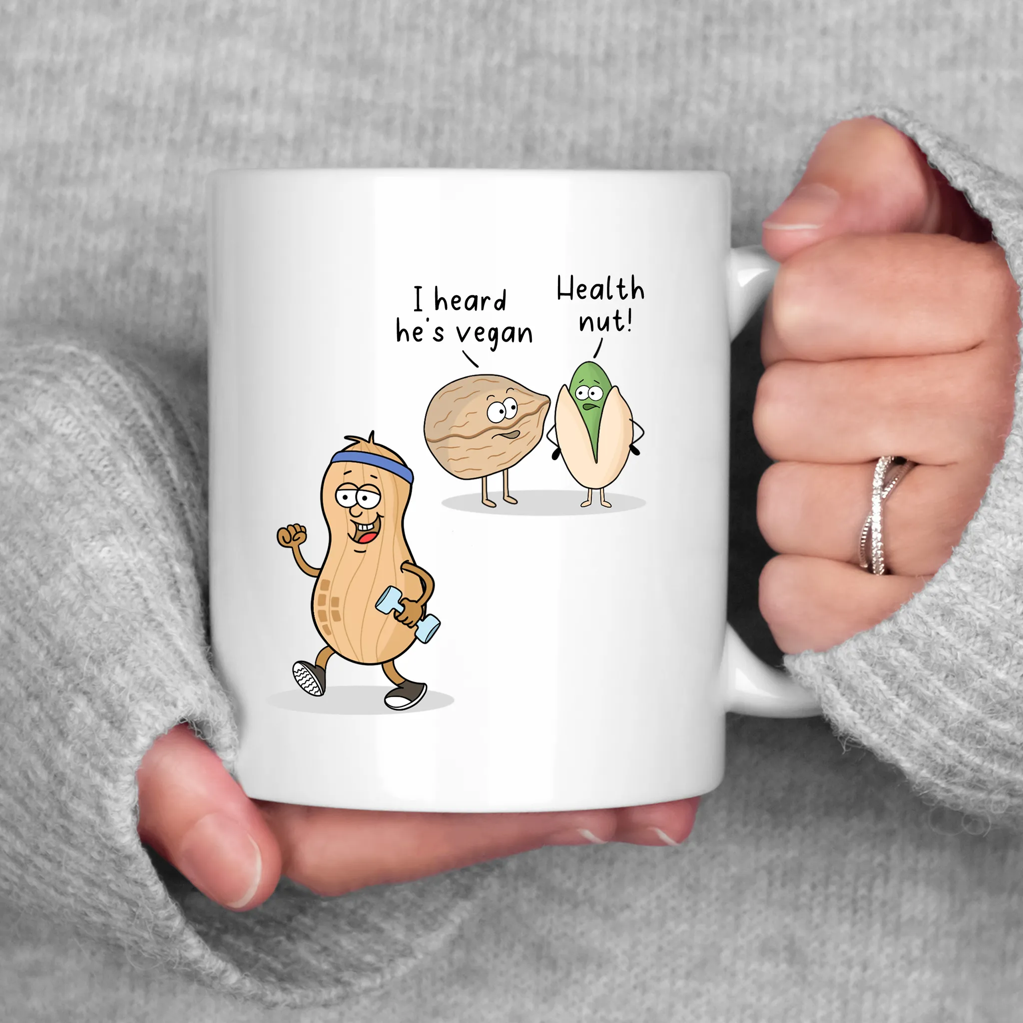 Funny Health Nut Mug Cartoon Coffee Cup Peanut Cartoon for Vegan