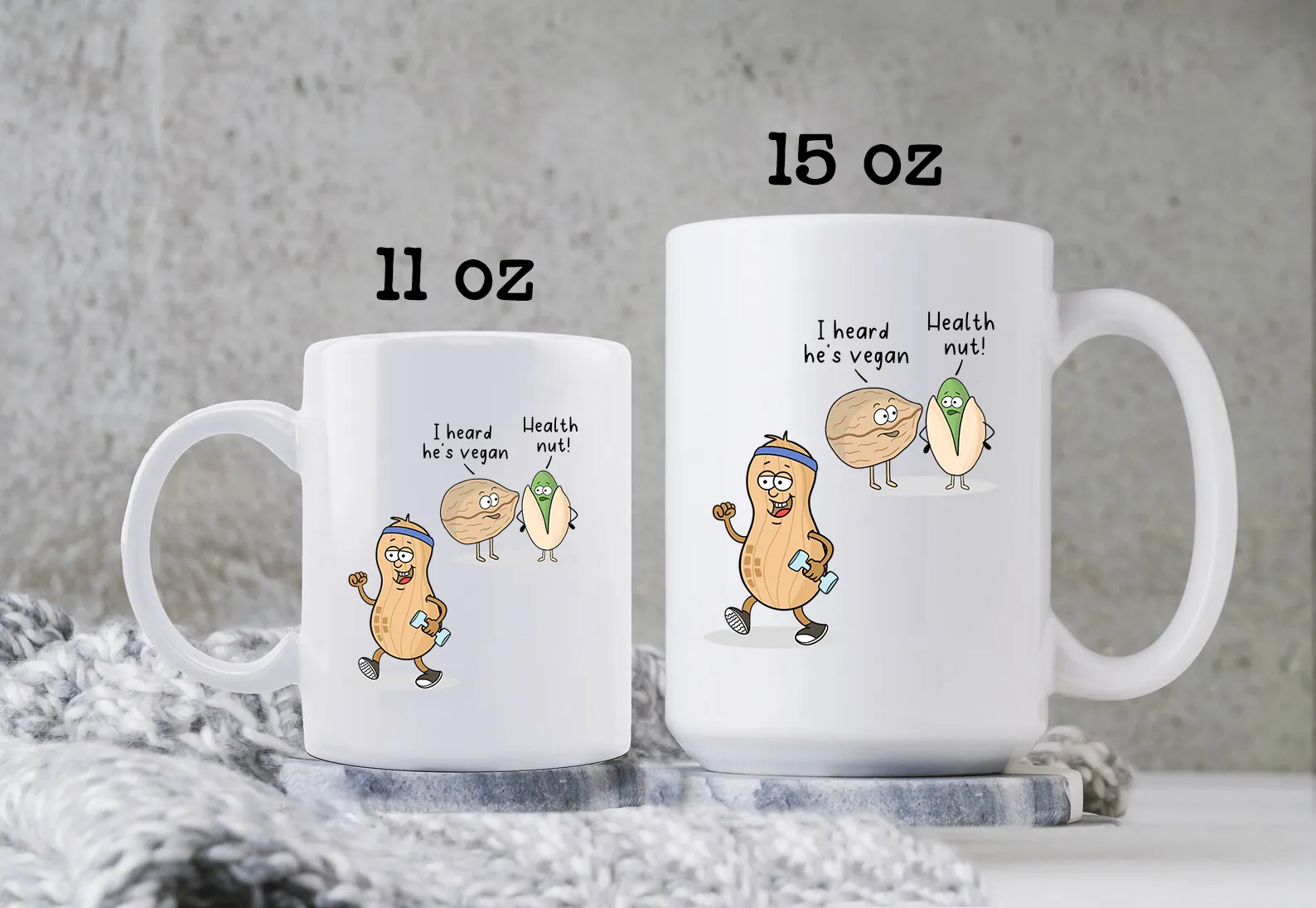 Funny Health Nut Mug Cartoon Coffee Cup Peanut Cartoon for Vegan