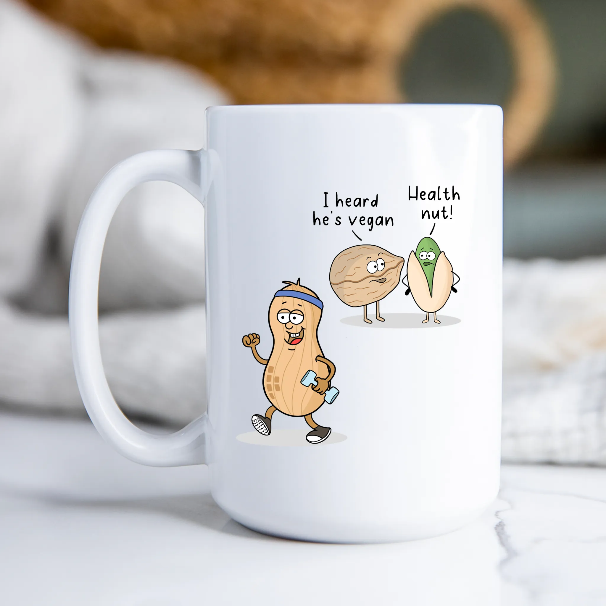 Funny Health Nut Mug Cartoon Coffee Cup Peanut Cartoon for Vegan