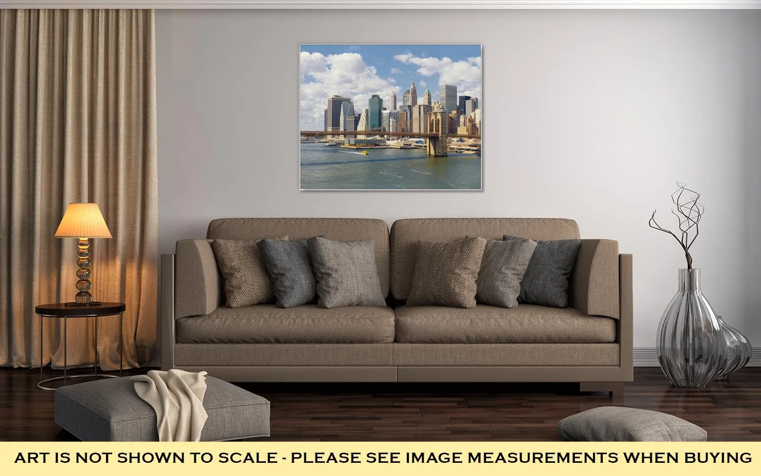 Gallery Wrapped Canvas, Manhattan Skyline With Brooklyn Bridge At Sunny Day