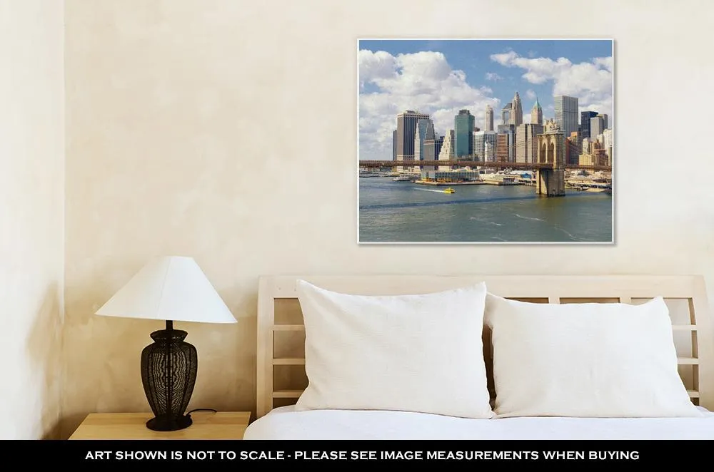 Gallery Wrapped Canvas, Manhattan Skyline With Brooklyn Bridge At Sunny Day