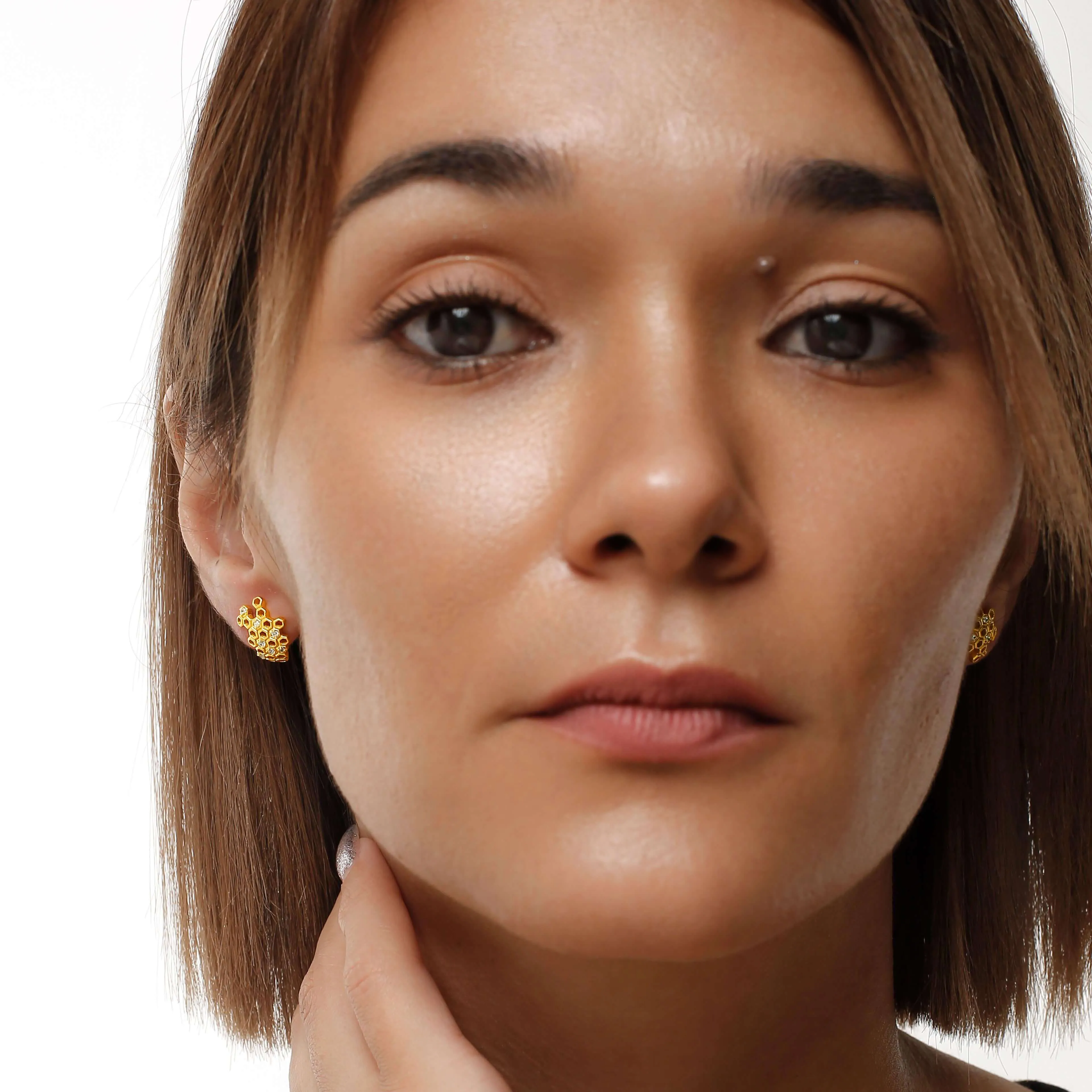 Gold Honeycomb With Honey Earrings LifeWithMaK’s Honeycomb Bee Kind Jewelry Collection