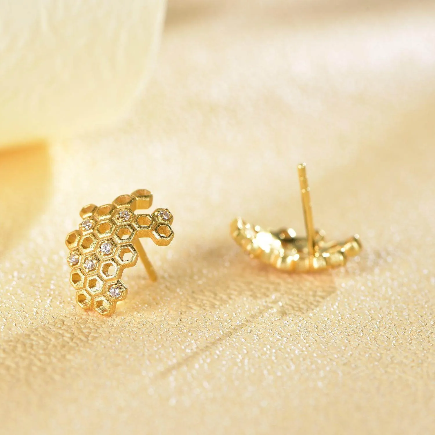 Gold Honeycomb With Honey Earrings LifeWithMaK’s Honeycomb Bee Kind Jewelry Collection