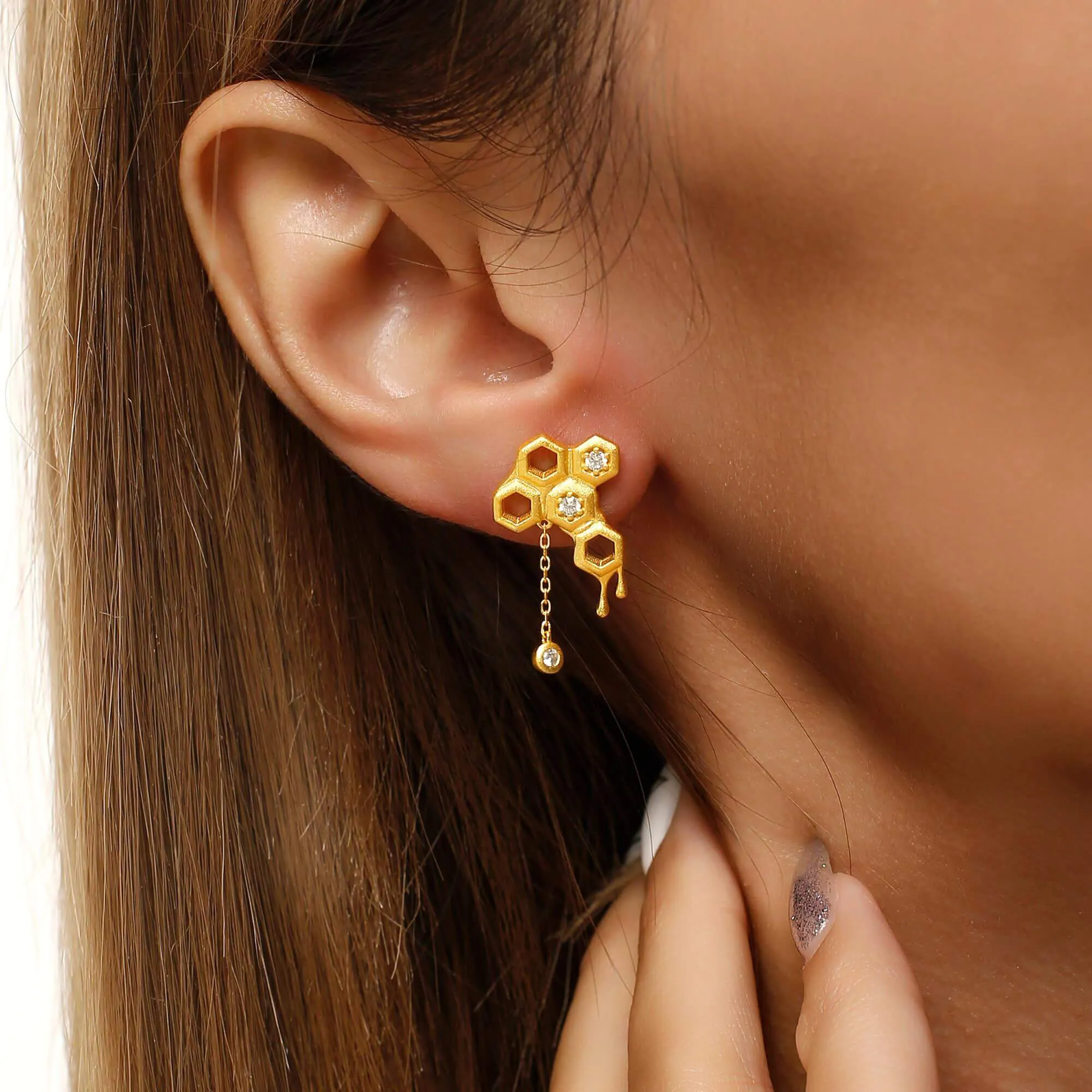 Honeycomb With Hanging Honey Earrings Life With MaK’s Honeycomb Bee Kind Jewelry Collection