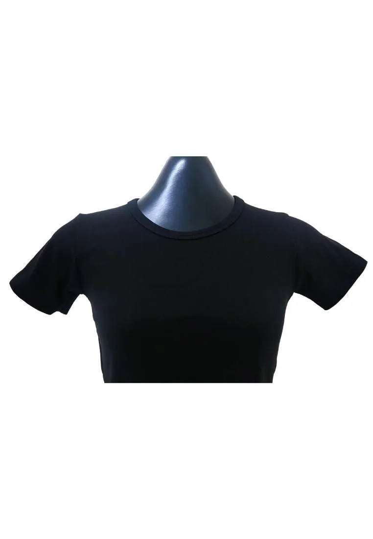 Landmark Cropped Round Neck Mini Sleeves Girls Teens tshirt - Black