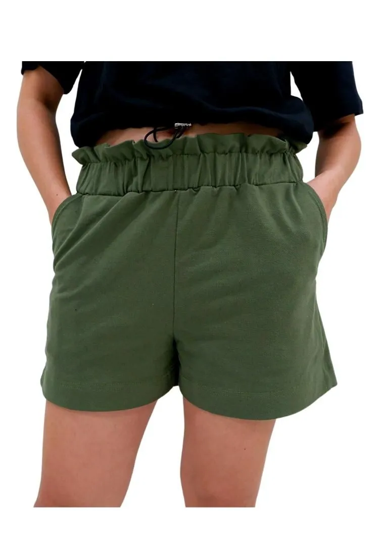 Landmark Hi-Waist Paper Bag Shorts for Girls teens - Fatigue