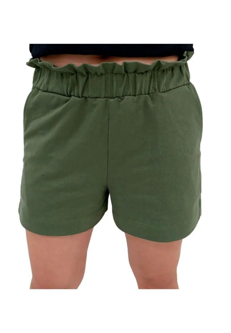 Landmark Hi-Waist Paper Bag Shorts for Girls teens - Fatigue