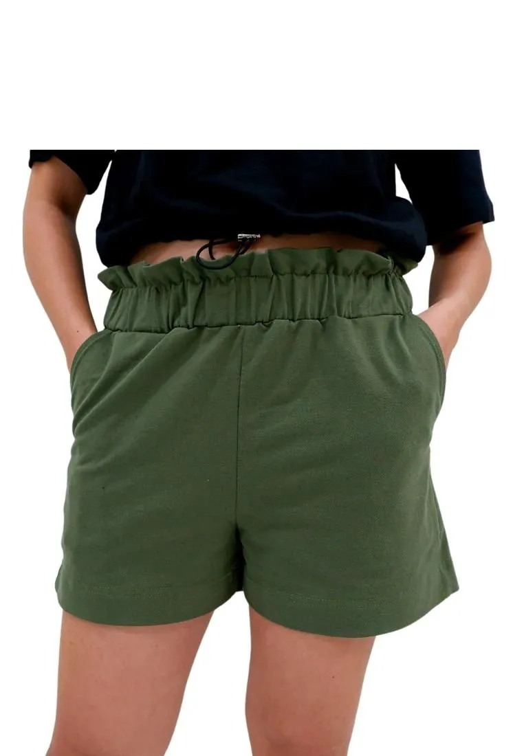 Landmark Hi-Waist Paper Bag Shorts for Girls teens - Fatigue