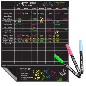 Magnetic Dry Erase Chores Chart For Kids (17x20 Inches, Black) - 6 Whiteboard