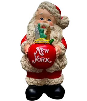 New York Santa Table Piece Holding Apple, Taxi, Statue of Liberty, Empire State and Chrysler Building